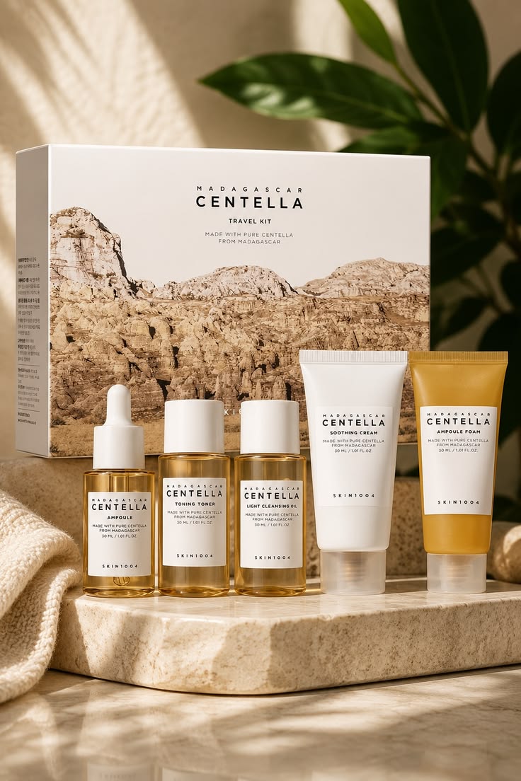 SKIN1004 Centella Cleanser, Face Serum, Toner, Soothing SkinCare Travel Set